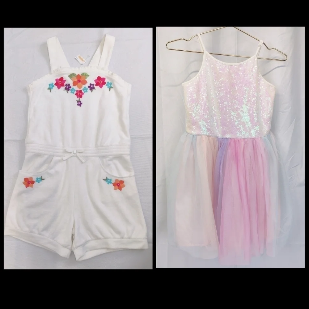 Gymboree Summer Romper Little Girls Sz Large 10 - 12 + FREE Cat Jack Tulle Dress